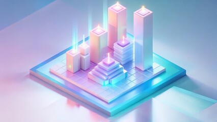 A glowing 3D isometric render of a futuristic cityscape. This image is perfect for websites and blogs related to technology, finance, business, data, urban development, or future-focused industries.

