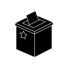 Ballot box with paper ballot in on transparent background silhouette