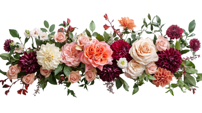 Elegant Floral Watercolor Patterns with Blooming Flowers and Lush Foliage Delicate isolated on a transparent background