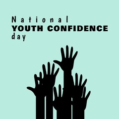 Fototapeta premium National youth confidence day poster with raise hands silhouette