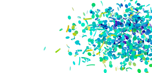 Bright teal and yellow confetti falling on white. Perfect for party invitations, celebrations, and festive designs.