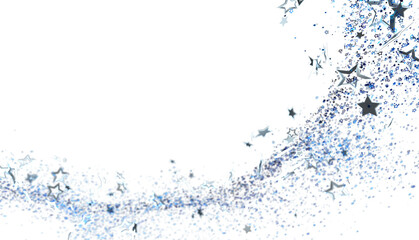 Sparkling blue and silver stars glitter on white. Perfect for celebration, holiday, and festive...