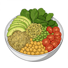 Healthy colorful vegan bowl with avocado quinoa chickpeas tomatoes spinach
