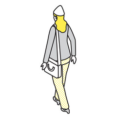 帽子をかぶった女性の後ろ姿イラスト
