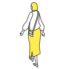 黄色スカートを履いた女性の後ろ姿イラスト