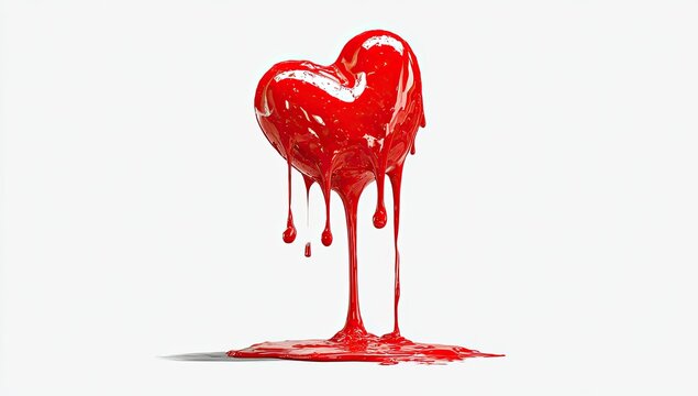 Red heart melting, dripping crimson