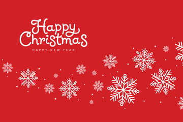Festive red background with white snowflakes and centered text 