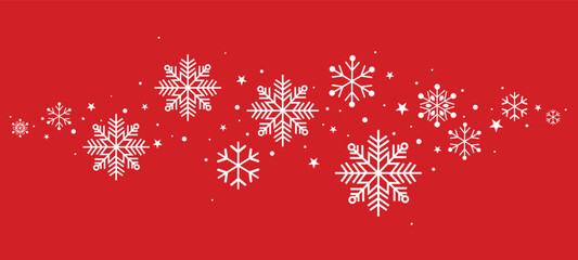 Festive red background with white snowflakes and centered text 