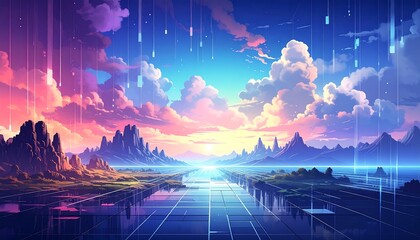 Colorful digital landscape panorama