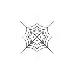 A simple, symmetrical illustration of a spider's web, rendered in black lines.
