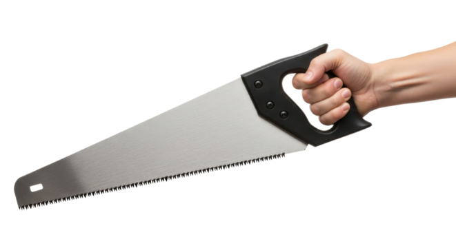 a hand grips a sturdy handsaw precision craftsmanship and diy projects, isolated on transparent background