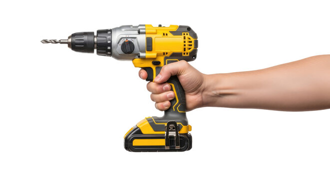 a hand holding a cordless drill power, precision, and diy projects, isolated on transparent background