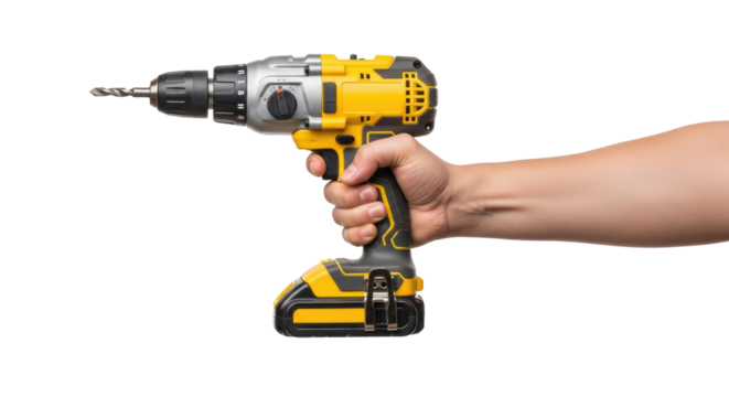 a hand holding a cordless drill power, precision, and diy projects, isolated on transparent background