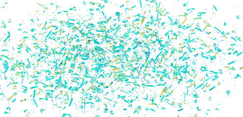 High-resolution image of teal and gold confetti exploding on white background, perfect for party invitations and celebrations.