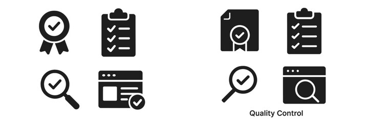 Icons representing quality control processes for effective management and compliance in various industries