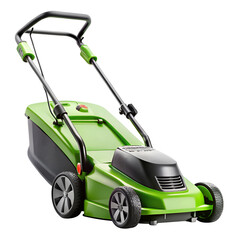 Green electric lawn mower isolated on transparent background