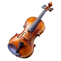 Fototapeta premium Acoustic violin isolated on transparent background, a classic string instrument with a rich brown finish and elegant curves, ready for musical performance