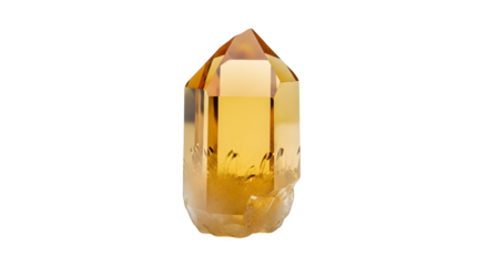 A mesmerizing citrine crystal point, its golden hue radiating warmth and clarity, isolated on transparent background, a symbol of abundance and positivity