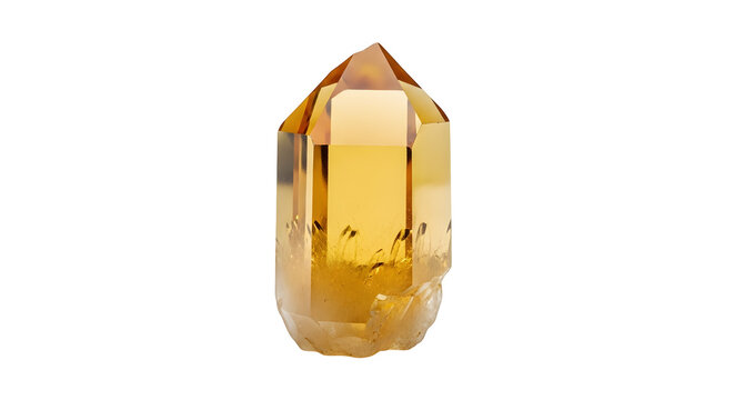 A mesmerizing citrine crystal point, its golden hue radiating warmth and clarity, isolated on transparent background, a symbol of abundance and positivity