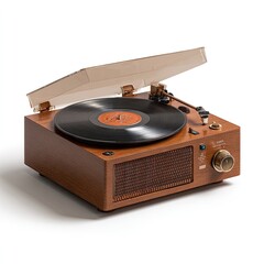 Retro-styled record player with open lid