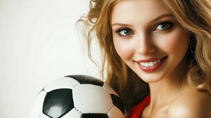 A young woman holds a soccer ball on a sunny day - Powered by Adobe
