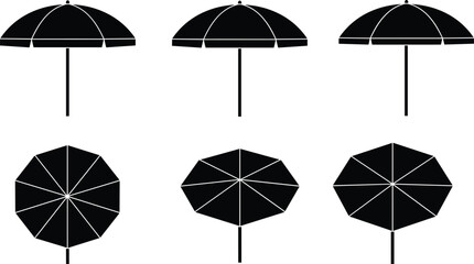 Beach umbrella vector illustration, top and side view, summer parasol silhouette, outdoor shade icon, sun protection design, holiday vacation graphic © Montaha Creatives