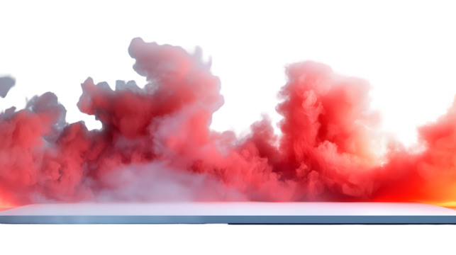 Fantastic red smoke. Magic smoke. Smog cloud on podium or stage. isolated on a transparent background