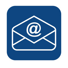 Email icon with at symbol on blue background