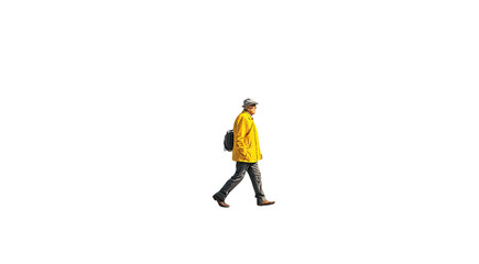 Fototapeta premium Realistic image of a person in yellow jacket walking isolated on black