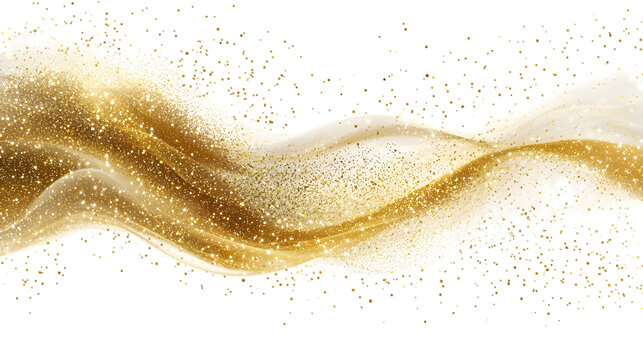 Golden glitter wave abstract . Golden stars dust trail sparkling particles isolated on a transparent background