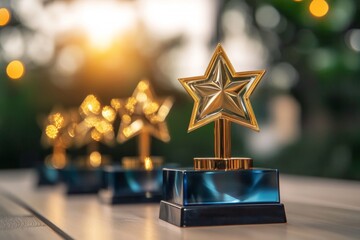Team Success Celebration with Star Trophy Award at Business Awards Ceremony for Development Programs