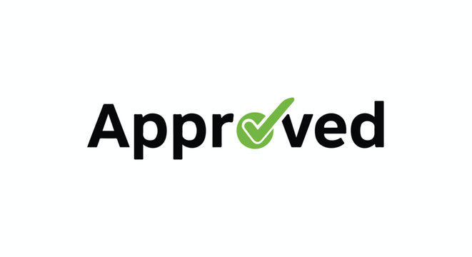 Graphic representation conveying 'approved' status with a green checkmark emblem, signaling positive endorsement and acceptance on white background