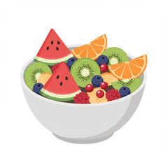 Fresh Fruit Salad Bowl with Watermelon Kiwi Orange Berries and Raspberries