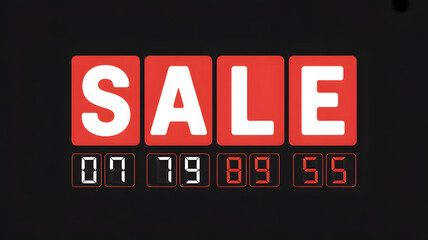 Countdown Timer with SALE Text in Bold Digital Clock Style, Red and Black Urgent Design