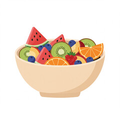 Fresh Fruit Salad Bowl Illustration Colorful Watermelon Kiwi Orange Berries Healthy Food