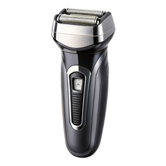 Modern black electric shaver isolated on transparent background, a grooming tool for mens facial hair