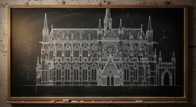 Architectural heritage blueprint a detailed chalkboard sketch of a gothic cathedral facade - Powered by Adobe