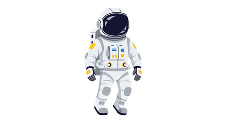 Fototapeta premium Illustration of a Cartoon Astronaut in a Space Suit Against a White Background Ready to Explore Interstellar Space
