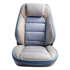 Naklejka premium A blue and beige car seat cover with a mesh fabric center and headrest, isolated on transparent background