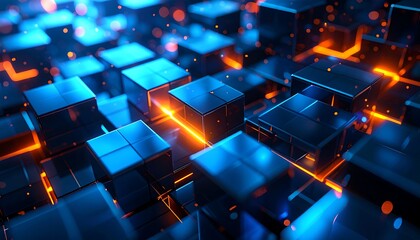 Abstract digital cube network with glowing connections