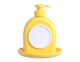 Yellow Pump Bottle with Blank White Label on Tray, Minimalist 3D Render