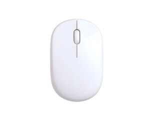 Top-down view of a sleek white wireless computer mouse with a scroll wheel, isolated against a minimalist black background for technology and productivity concepts.