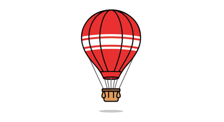 Obraz premium Whimsical flight, vibrant red hot air balloon cartoon floating on a clear white sky background expressing freedom