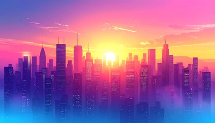 City skyline at sunrise