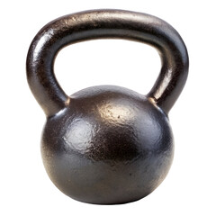 Dark cast iron kettlebell for strength training and fitness isolated on transparent background