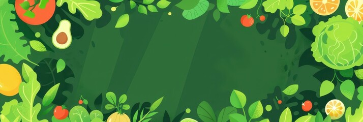 Celebrating world vegan day with fresh fruits and vegetables for a healthy lifestyle promotion. Template with fresh vegetables. Flat illustartion. Horizontal banner. Copy space. World Vegetarian Day
