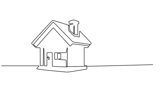 Continuous one line house drawing animation, modern home icon and real estate logo design, Self drawing simple animation of single continuous one line drawing home, house, architecture,  Full-length .