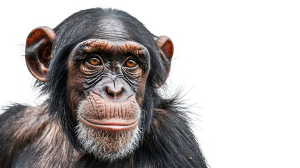 Naklejka premium Curious Chimpanzee Portrait on a White Background