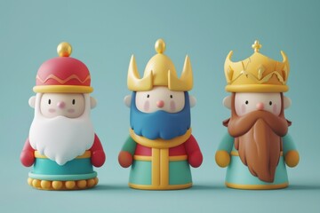 Fototapeta premium 3d Three wise men figurine snowman cartoon.