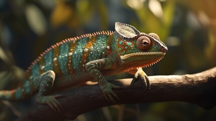 Fototapeta premium Close-up of a vibrant chameleon on a branch (1)